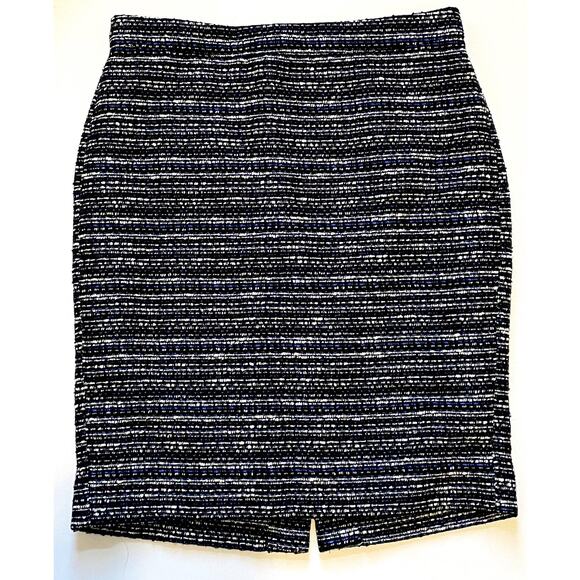 J. Crew Tweed Knee Length Pencil Skirt Blue Black Size 4 - Picture 1 of 7